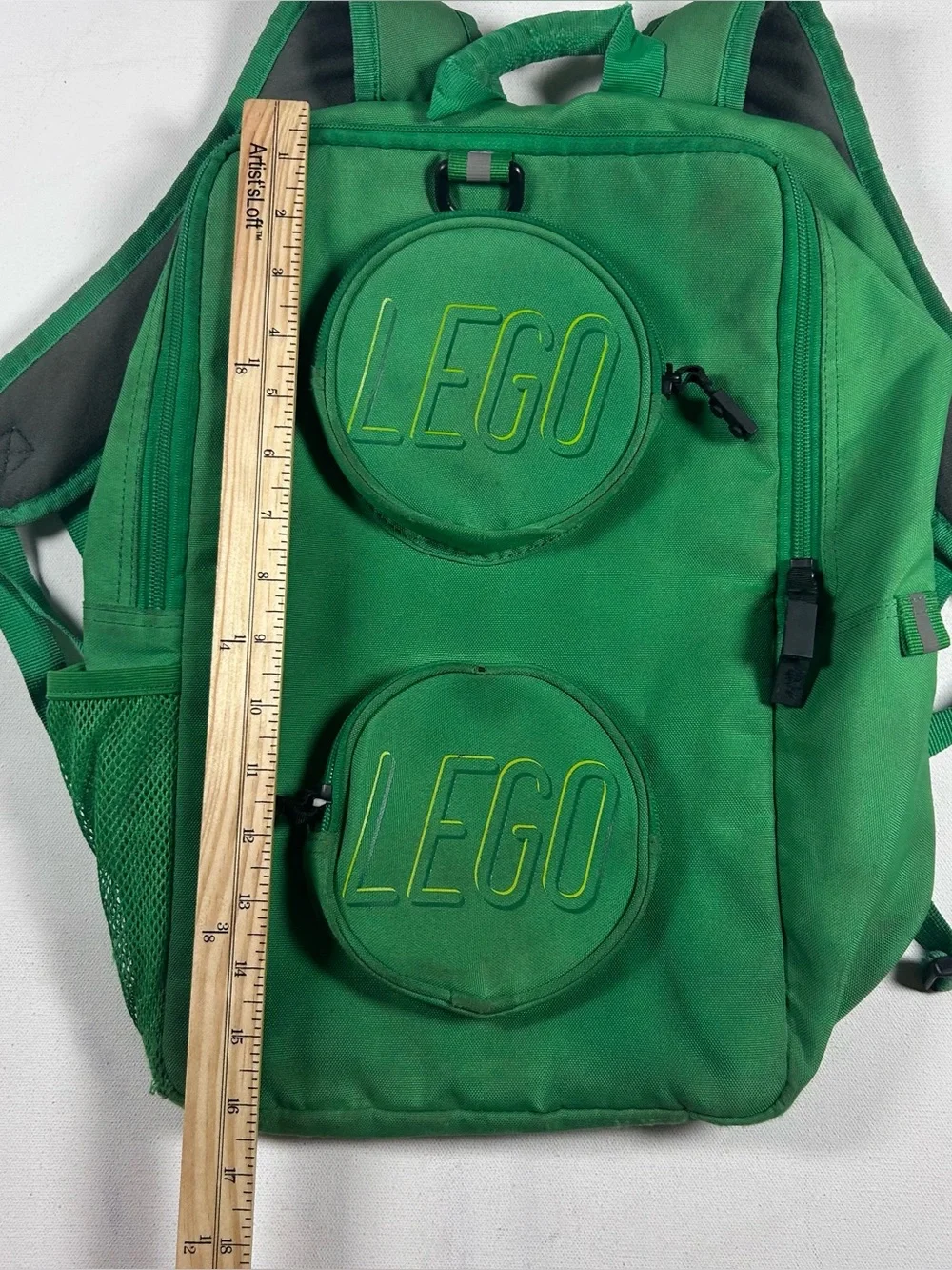 LEGO Brick Backpack Green School Travel Bag Multiple Pockets W/ LEGO Zippers
